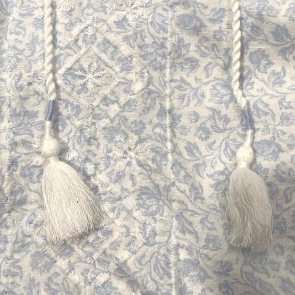 Joie Blue Floral Embroidered peasant cottage tassel Blouse S Linen & Cotton Blen - Picture 6 of 10